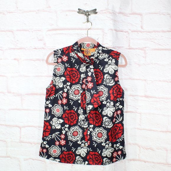 Tory Burch Tops - Tory Burch Multicolor Floral Sleeveless Button Down Silk Tops Size 12